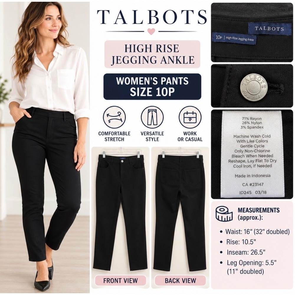 Talbots Black High-Rise Jegging Ankle Pants Womens 10P Stretch Rayon Blend